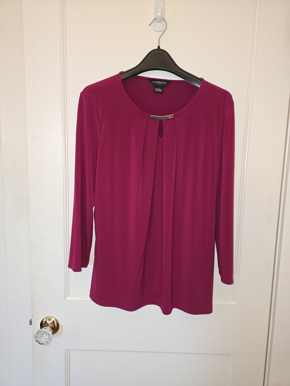 Liz Claiborne Magenta Long-Sleeve Keyhole Pleat Top LARGE